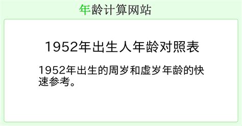 1952年出生|1952年出生人年龄对照表